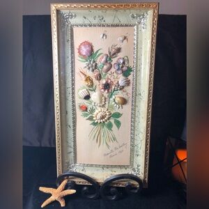 Elegant Gold Framed Floral Shell Art  / Mariette  Mc Barthay